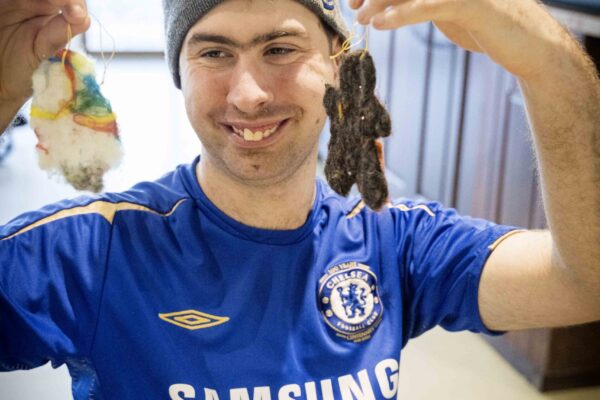 Freddie's Fibre Friends, Bowden Derra, Group activity with residents and staff layering felt sheets, promoting creativity and inclusion, @ThePark,