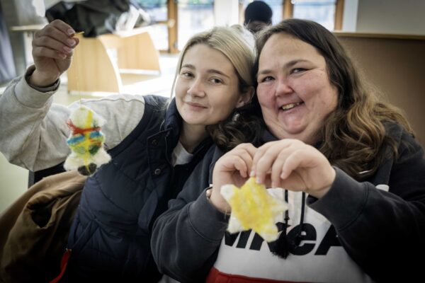 Freddie's Fibre Friends, Bowden Derra, Group activity with residents and staff layering felt sheets, promoting creativity and inclusion, @ThePark,